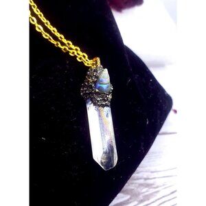 Aura quartz and seashell crystal necklace